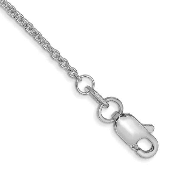 14k White Gold 9in 1.4mm Round Open Link Cable Lobster Clasp Anklet